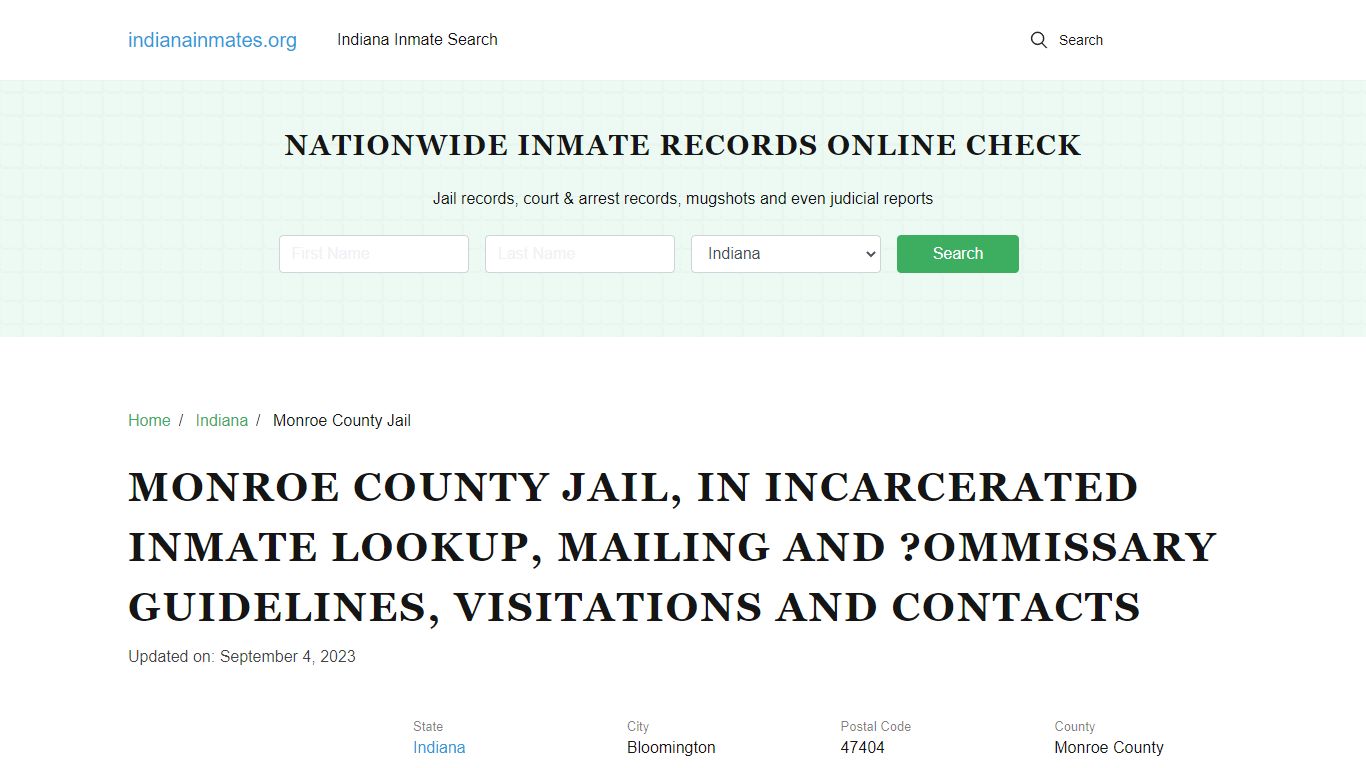 Monroe County Jail, IN: Offender Locator, Visitation & Contact Info